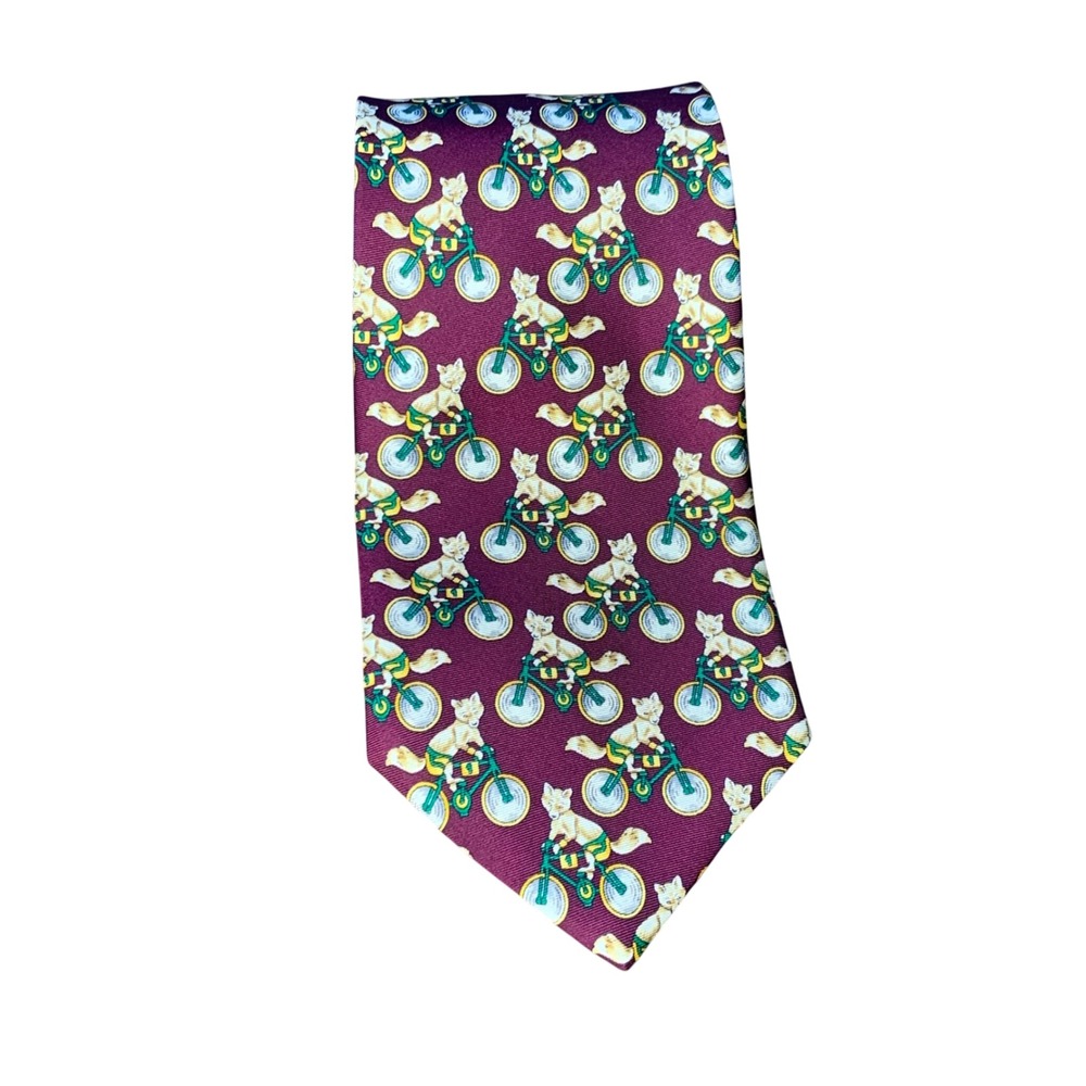 Brooks Brothers All‎ Silk Burgundy Fox Bicycle Print Men's Tie